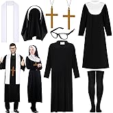 Matiniy Priest and Nun Couple Costume for Adults Include Robes Stole Socks Glasses Necklaces for Halloween Dress Up