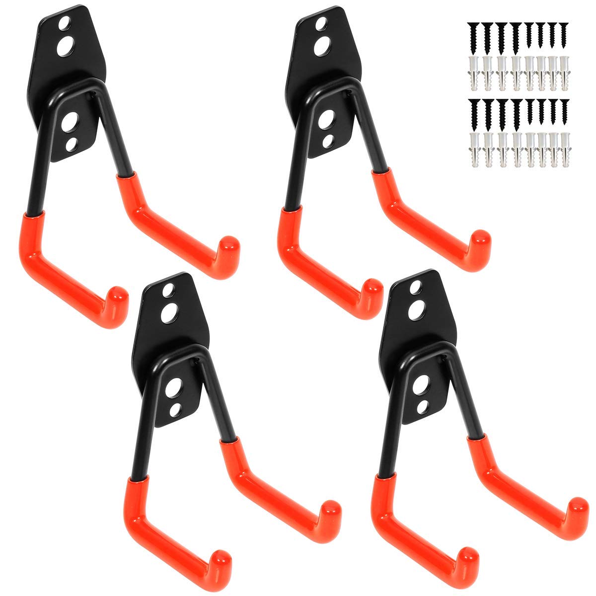 Yisunnan Garage Utility Double Hooks,Heavy Duty Steel Wall Mount Storage Organizer with Anti-Slip Coating,Load Capacity 66 LB (4 Pack Orange 3" U Hook)