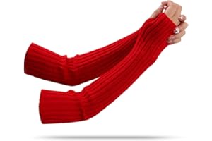 Women Winter Knit Arm Warmer Long Sleeve Fingerless Gloves Warm Women Arm Sleeves with Thumb Hole