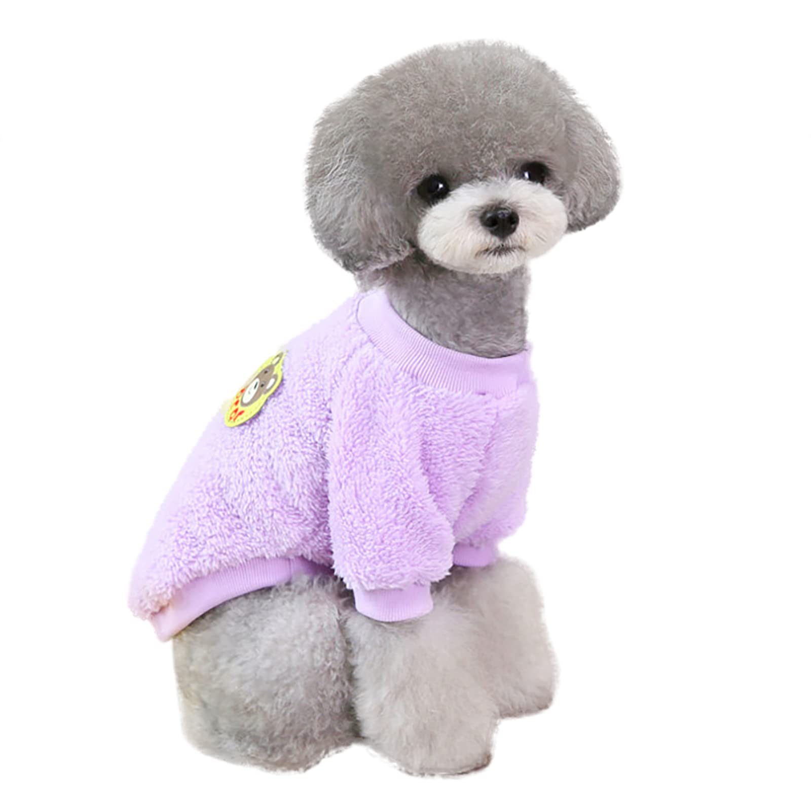 Izefia Dog Sweater Dog Clothes Fleece Dog Woolen Sweater Winter Warm Sweat Shirt with Bear Soft Pajamas Fleece Sweater for Small Dog Medium Dog Cat Purple S