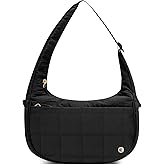 Puffer Crescent Shoulder Bag for Women, Small Nylon Puffy Quilted Shoulder Purse with Adjustable Strap & Multiple Pockets