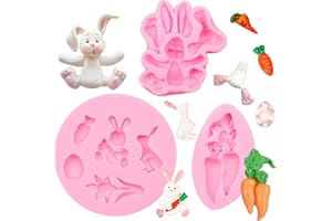 Bunny Silicone Molds, Easter Rabbit Carrot Chocolate Molds, Easter Egg Flower Fondant Baking Mold for Cake Decoration Cupcake