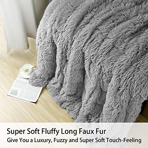 Merelax Shaggy Faux Fur Weighted Blanket 20Lbs, Grey Fluffy Soft Fuzzy