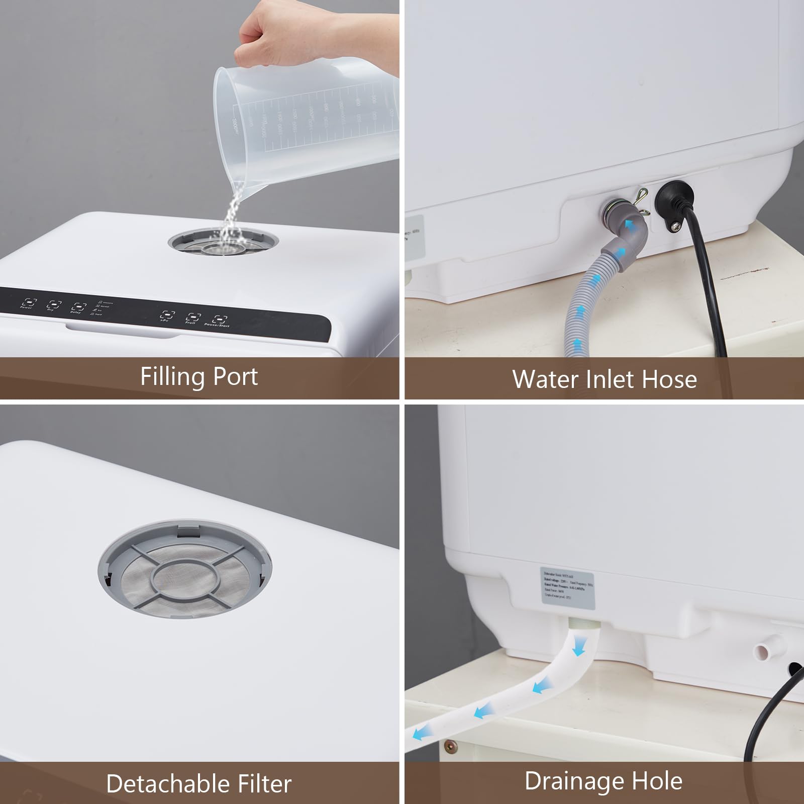 Countertop Dishwasher, Portable Mini Dishwasher with 5 Washing Programs & 5-Liter Built-in Water Tank, Compact Dishwasher Glass Door, No Hookup Needed, Air-Dry Function, Dishwasher for Apartment, RV