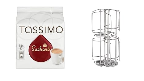 Suchard Tassimo-Disc Kakao Kakao-Spezialitat Sommeraktion + Kaffee-Kapselständer für Tassimo, 48 Kapseln, Silber verchromt