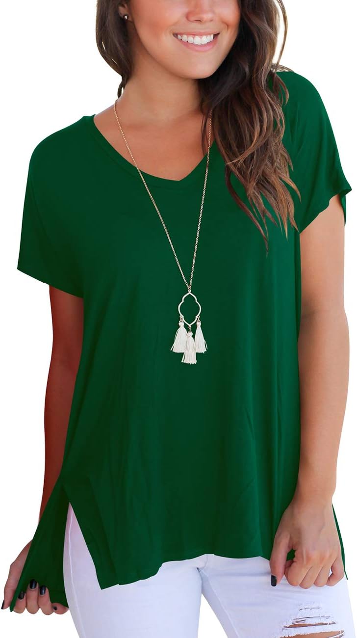 Aokosor Women's Short Sleeve High Low Loose T Shirt Basic Tee Tops with Side Split