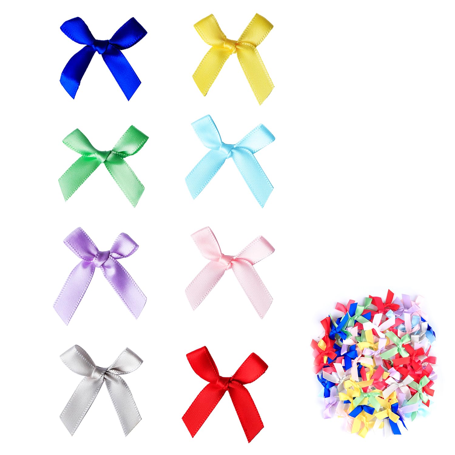 Luckious 100 Pcs Multicolor Polyester Mini Bows, Double Sided, DIY Crafts, Sewing, Wedding, Gift Decoration
