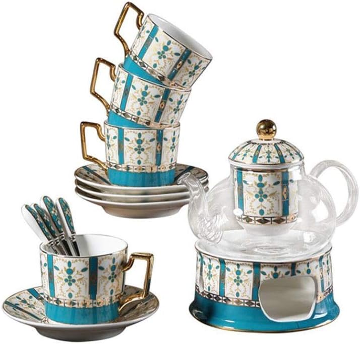 Nuokix Teapots, Tea Set European-Style Ceramic Insulation Heating Glass Flower Teapot Gift Box, Newly Married, Perfect Gift for Moving to a New Home Present Gifts