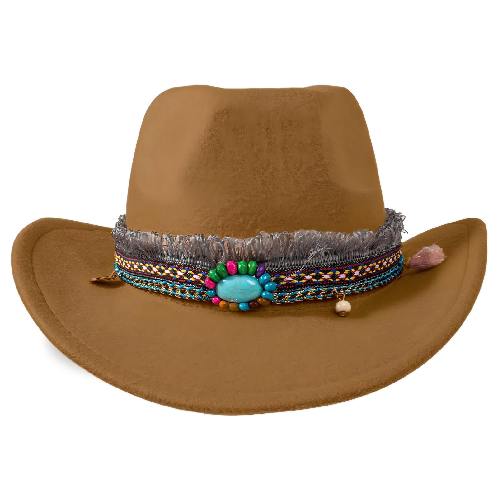 EGSHUFU Cowboy Hat Halloween Costume Cowgirl Hat for Women Men Adult Western Cow Girl Hat (B-Khaki)