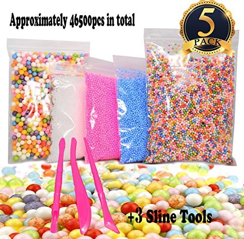 5 Pack Colorful Styrofoam Foam Balls for Slime 0.1-0.35 Inch with Slime Tools and Fruit Slice for Homemade Slime, Art DIY Craft, Wedding and Party Decoration (6 Pack)