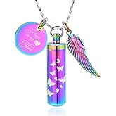 Imrsanl Urn Necklace for Ashes Butterfly Cremation Jewelry with Angel Wing Charm for Women Men Stainless Steel Hollow Cylinder Memorial Keepsake Pendant for Human Ashes