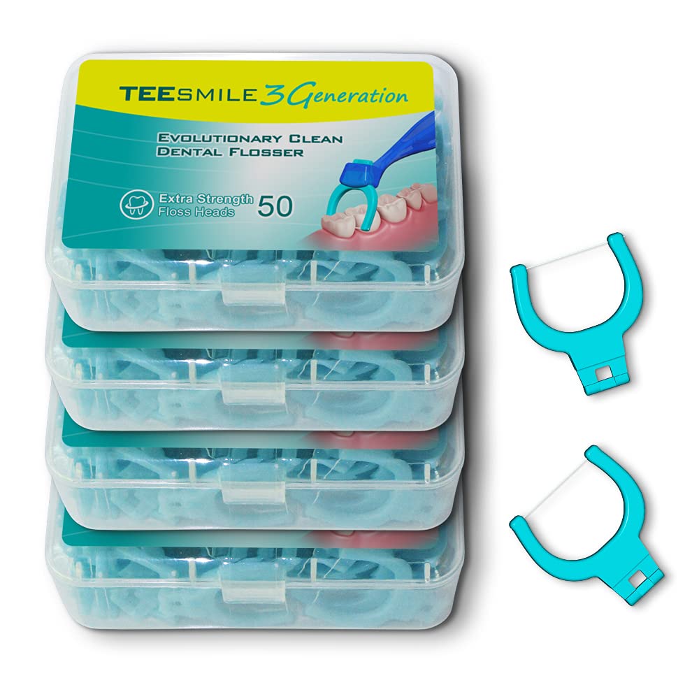 T.Smile Evolutionary Clean Dental Flossers, Kit of Refills Plus Mid-Length Handle (200 Extra-Strength Floss Refills)
