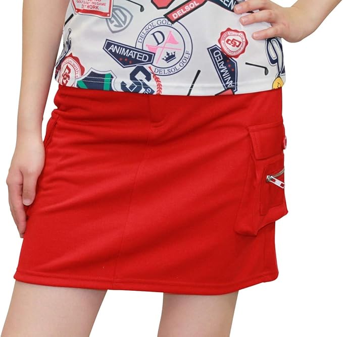 Amazon 7354 Red S アンダーパンツ付カーゴスカート 丈長め レッド S 小さいサイズ ストレッチ カーゴスカート デルソル ゴルフウェア レディース レディース 通販