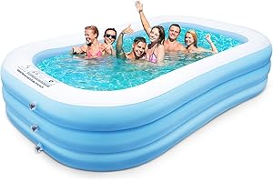 Decorlife 10ft Inflatable Pool for Adults - 120" x 72" x 22" Deep Rectangular Blow Up Pool for Large Family Fun, Easy to Inflate and Store, Sky Blue