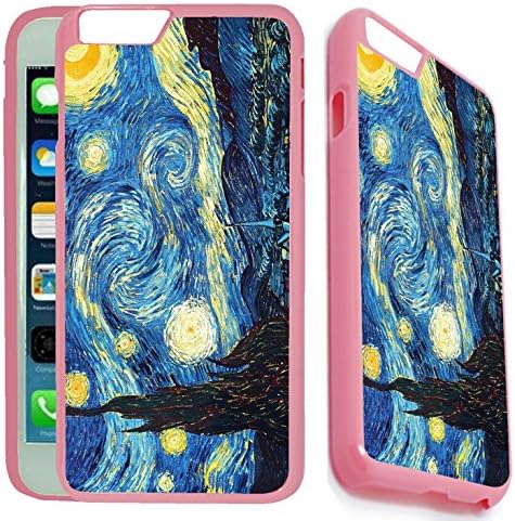 [TeleSkins] - iPhone 7 Plus / iPhone 8 Plus Pink Plastic Case -Vincent Van Gogh The Starry Night - Ultra Durable Slim Fit, Protective Pink Soft Plastic Snap On Back Case / Cover. Fits (5.5 inch only)