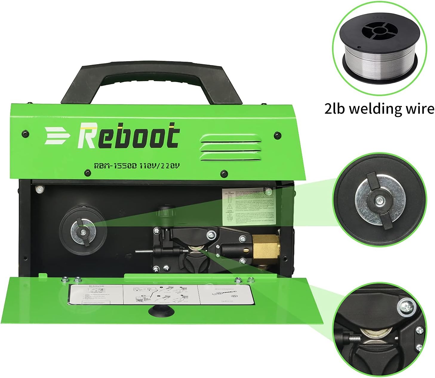 Reboot MIG Welder Flux Core 5 in 1 110/220V MIG155D Gas/Gasless 155 Amp Spool Gun Available Stick Mig TIG Welding Machine Solid Wire Automatic Feed Inverter MMA ARC Welding - - 