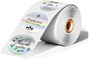 OMEZIZY 2'' Circle Thermal Labels, Holographic Sliver 400pcs Round Thermal Printer Labels, Multi-Purpose Thermal Printer Stickers for Logo Design, Name/Price Tag, Address, QR Code, 400 Labels/Roll