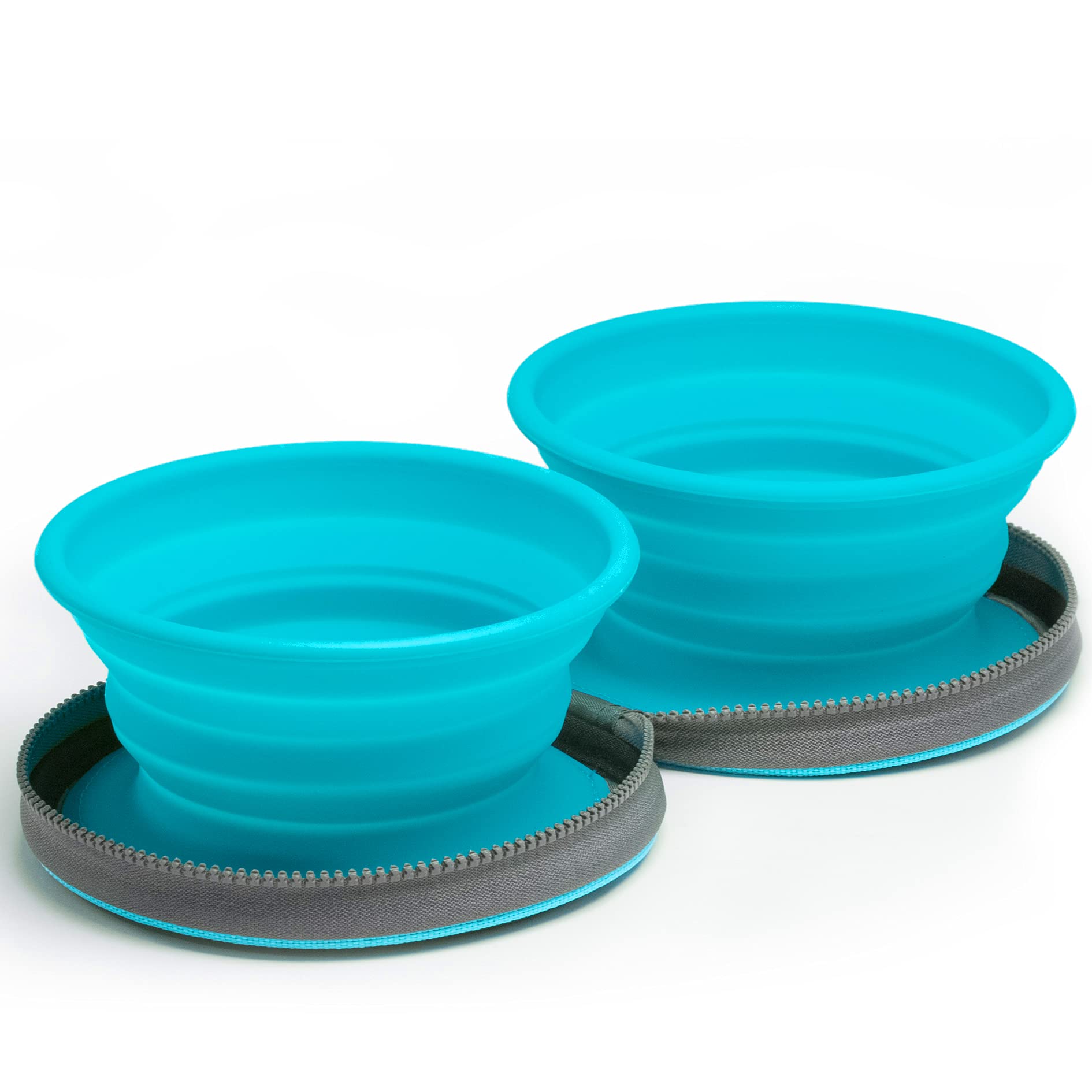 Two Collapsible Dog Bowls - Dog Water Bowl - Foldable Bowl with Travel Case - Blue — image 1