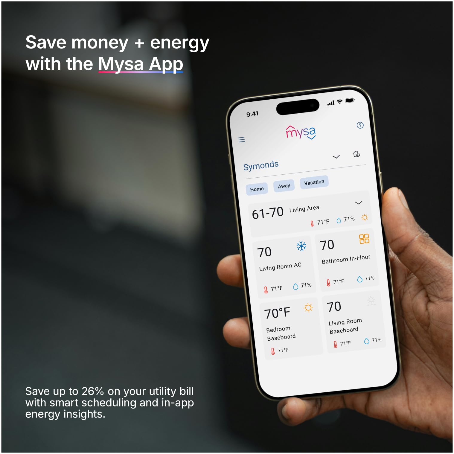 Mysa Smart Thermostat for Electric Baseboard Heaters 240V | Remote Control with 100% Free APP | Easy Install | HomeKit, Alexa, Google Home | Wi-Fi Programmable | Temp. & Humidity Alerts - View 5