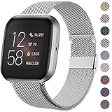 HAPAW Bands Compatible with Fitbit Versa/Versa 2, Women Men Metal Stainless Steel Replacement Sport Bracelet Strap Wristbands Accessories Small Large with Magnet Lock for Versa Smartwatch