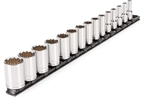 TEKTON 3/8 Inch Drive Semi-Deep 12-Point Socket Set with Rail, 15-Piece (1/4-1 in.) | SHD91123