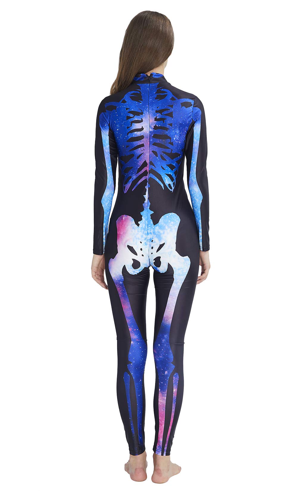 RAISEVERN 3D Galaxy Starry Snazzy Zombie Hallowmas Skull Costume Novelty Cosplay Zip Up Onesies Skeleton Bodysuit Outfit Catsuit Romper Glow in The Dark