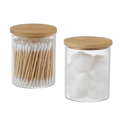 Buy Yinine Glass Apothecary Jars Qtip Holder Dispenser Glass Bathroom Vanity Jar Containers Organizer With Bamboo Lid For Cotton Ball Swab Pad Rounds Q Tip Bath Salts 2 Pack Online In Turkey B08p63ghds