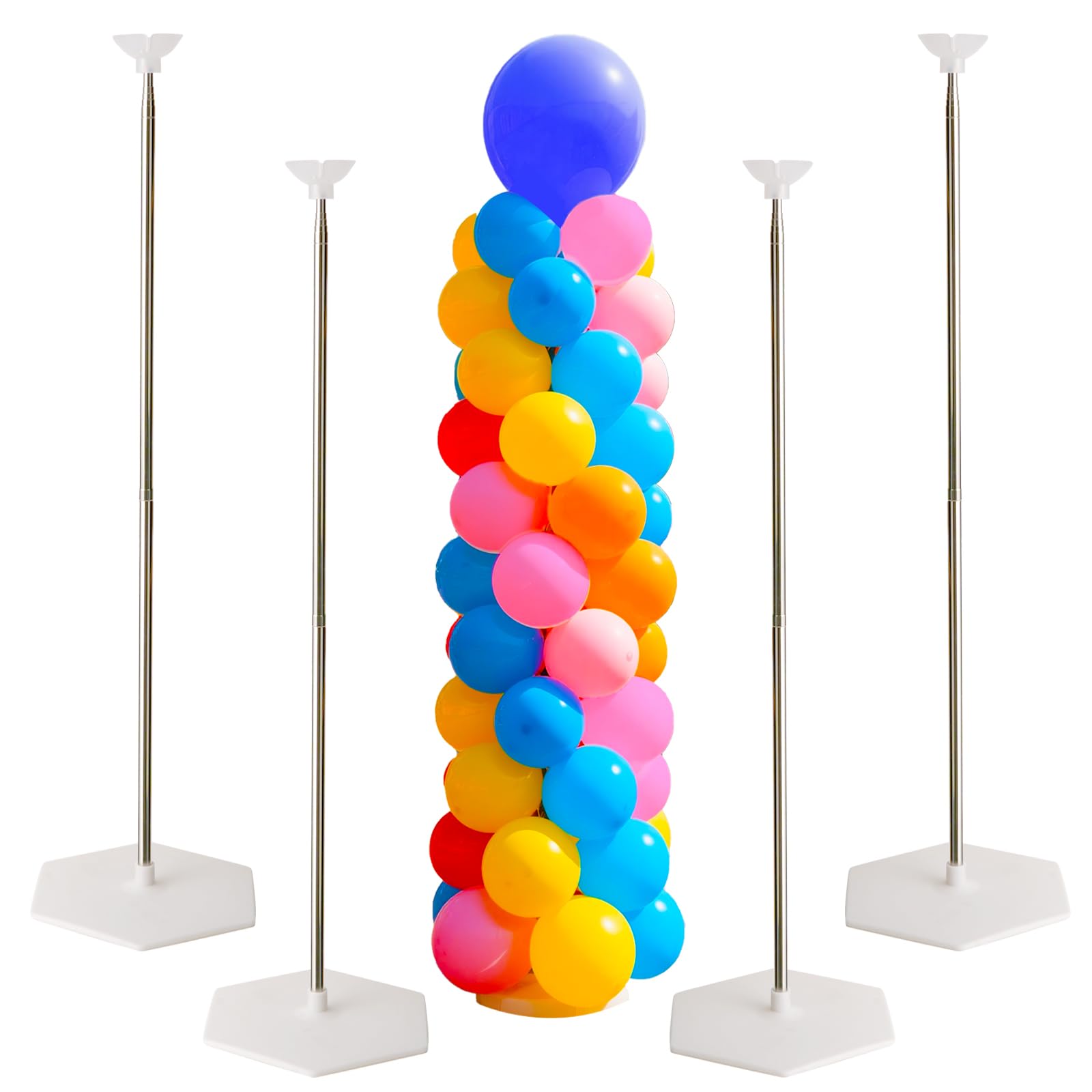 Photo 1 of Balloon Stand Set of 4 Reusable Metal Balloon Column Stand Kits, 7FT Adjustable Telescoping Balloon Stands for Floor with Durable Bases for Graduation Birthday Baby Shower Party Decorations