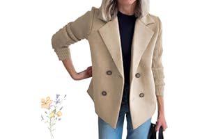 Women's Lapel Button Knitted Patchwork Sleeve Casual Coat Cropped, Double Breasted Suit Sweater Blazers for Women