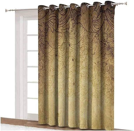 Cortina de ventana vintage envejecida con fondo envejecido, con figuras