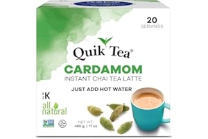 QUIK TEA QuikTea Cardamom Instant Chai Tea Latte - 20 Count Single Box - Single Serve Pouches - All Natural & Preservative Free