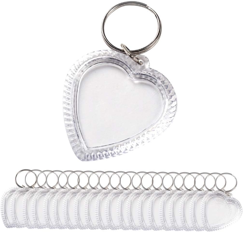 Upstore 25Pcs Clear Acrylic Blank Photo Keyring Heart Shape Photo Keychains Insert Personalized Keychain Snap in Insert Picture Frame Key Chain Keyrings Key Holder Great for DIY Gift