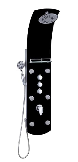 EISL ORSP-YMSBB Duschpaneel Karibik, Wellnessdusche inklusiv 6 Massagedüsen, farbiges Sicherheitsglas, Schwarz