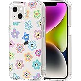 MOSNOVO for iPhone 13/14 Case | Military Grade 6.6ft Drop Tested | Clear with Groovy Flower Design