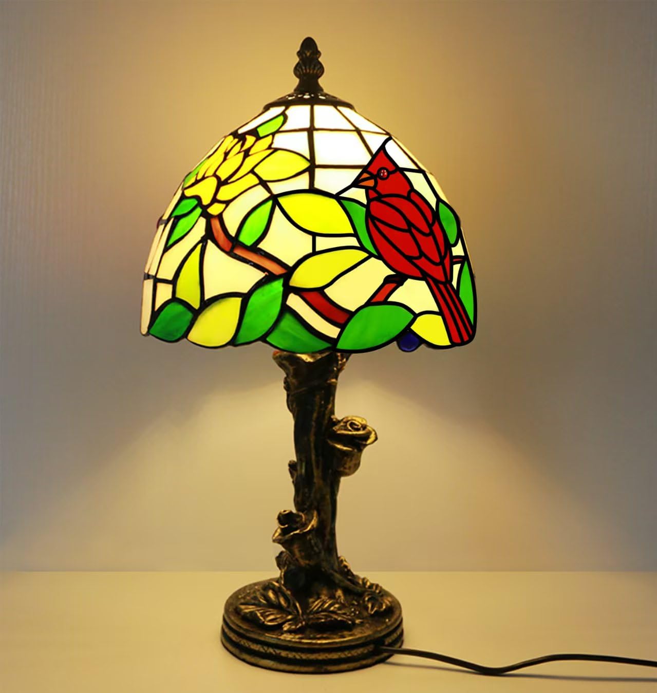 Photo 1 of Exporify Tiffany Style Table Lamp Cardinal Stained Glass Lamp,8" Tiffany Lamp for Living Room Home,Bedroom Bedside Vintage Lamp for Office Dorm Bar Decor Gift,Included LED Bulb