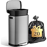 KdbK 13 Gallon Trash Can with Lid, 50L Fingerprint Proof Stainless Steel Kitchen Trash Can with Removable Inner Bucket and Lid Soft Close, Pedal Rubbish Bin for Home Office(Silver)