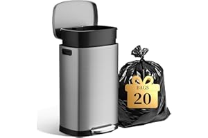 KdbK 13 Gallon Trash Can with Lid, 50L Fingerprint Proof Stainless Steel Kitchen Trash Can with Removable Inner Bucket and Lid Soft Close, Pedal Rubbish Bin for Home Office（Silver）
