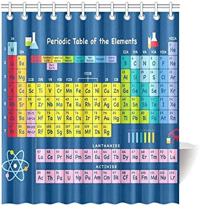 WorthTrust Shower Curtain Periodic Table of Chemical Elements Waterproof Bathroom Shower Rings Included - Polyester Fabric, 70(w) x 70(h)