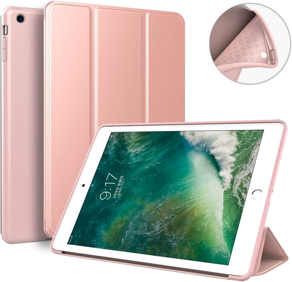 Aoub Case for iPad 6th/5th Generation 2018/2017 9.7 inch, Trifold Stand Ultra Leightweight Soft TPU Smart Cover with Auto Wake/Sleep for Apple iPad Model A1893/A1954, A1822/A1823, Rose Gold