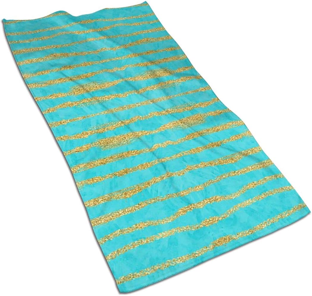 WEGF Thin Gold Glitter Stripes + Turquoise Fashion Butterfly Hand Towels Soft Highly