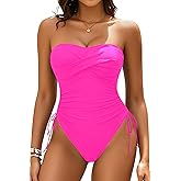 Tummy Control One Piece Swimsuit - Strapless Bandeau Bathing Suits for Women 2025 Cheeky High Cut Swimwear
