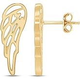 Angel Wing Stud Earrings for Women in 14K Gold Over Sterling Silver, Push Back Earrings, Spiritual Jewelry Gift