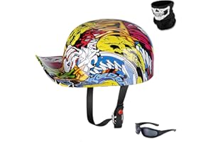 Woljay Vintage Open Face Motorcycle Helmet Retro Baseball Cap Half Helmets Men Women for Cruiser Street Scooter Moped Cap Jet with Mask Glasses - DOT Certified