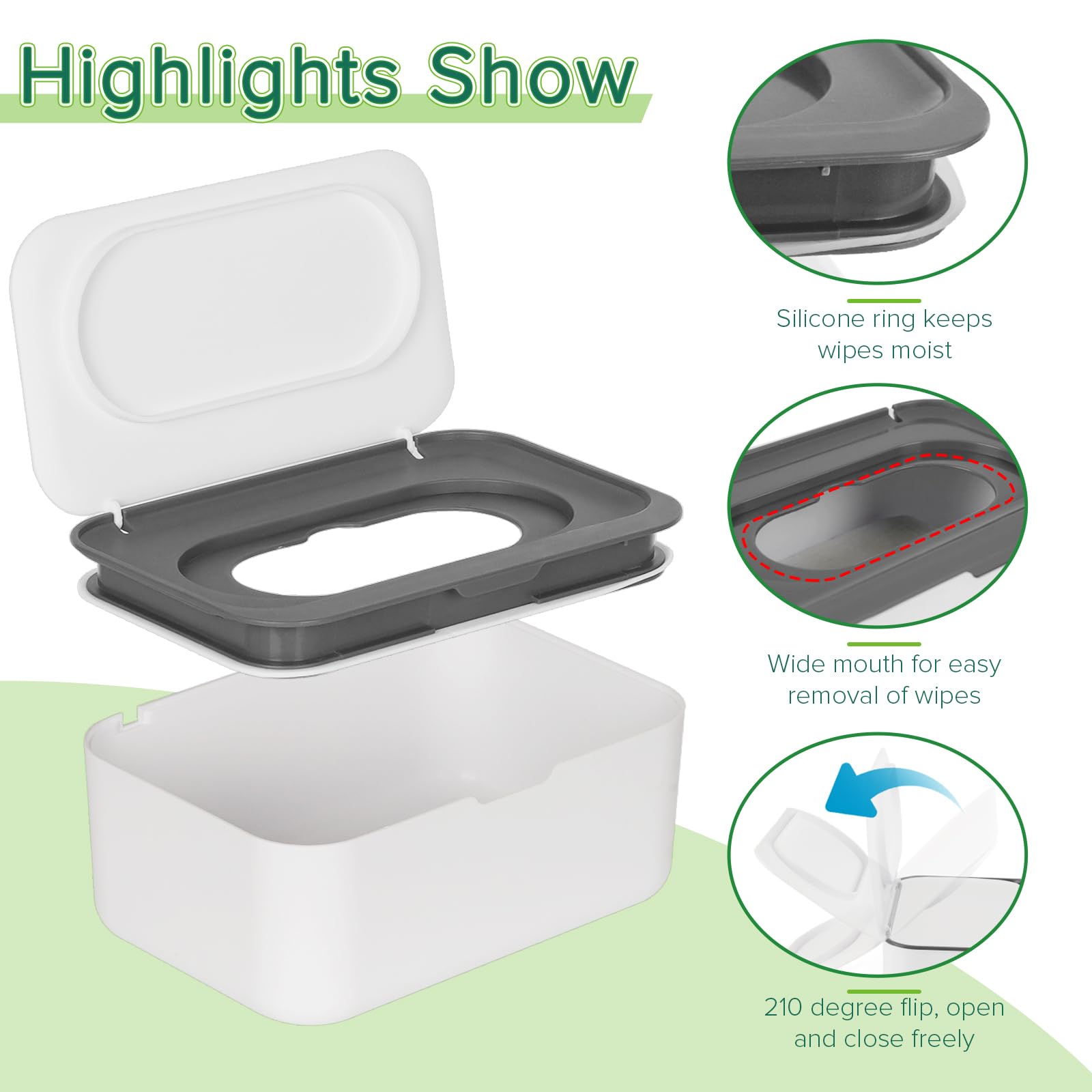 Baby Wipes Dispenser, Wipes Case Baby Wipe Holder Keeps Wipes Fresh, Non-Slip, Easy Open & Close (Gray)