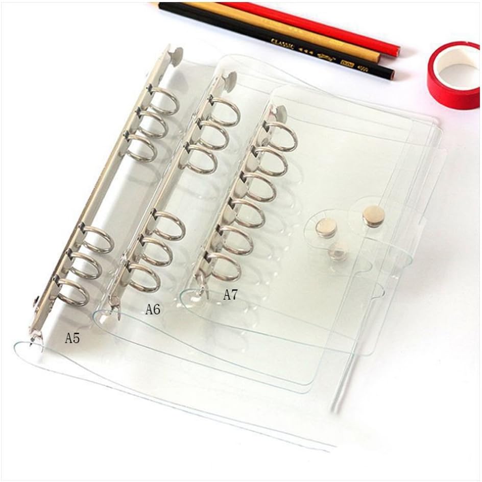 A5/A6/A7 Standard 6 Holes Transparent Notebook Cover Protector Soft PVC Round Ring Binder Loose Leaf Folder Planner (A6)