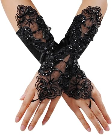 KingSo KINGSOoxGUCjiWr - Guantes de encaje con dedos descubiertos de estilo gótico para novia negro: Amazon.es: Hogar