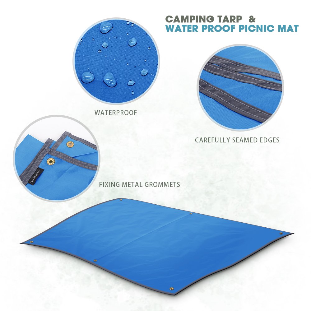 Camping Tarp Picnic Blanket AOPETIO-Rain Shed Sunshade Waterproof Multi-purpose Tent Accessories with Drawstring Carrying Bag