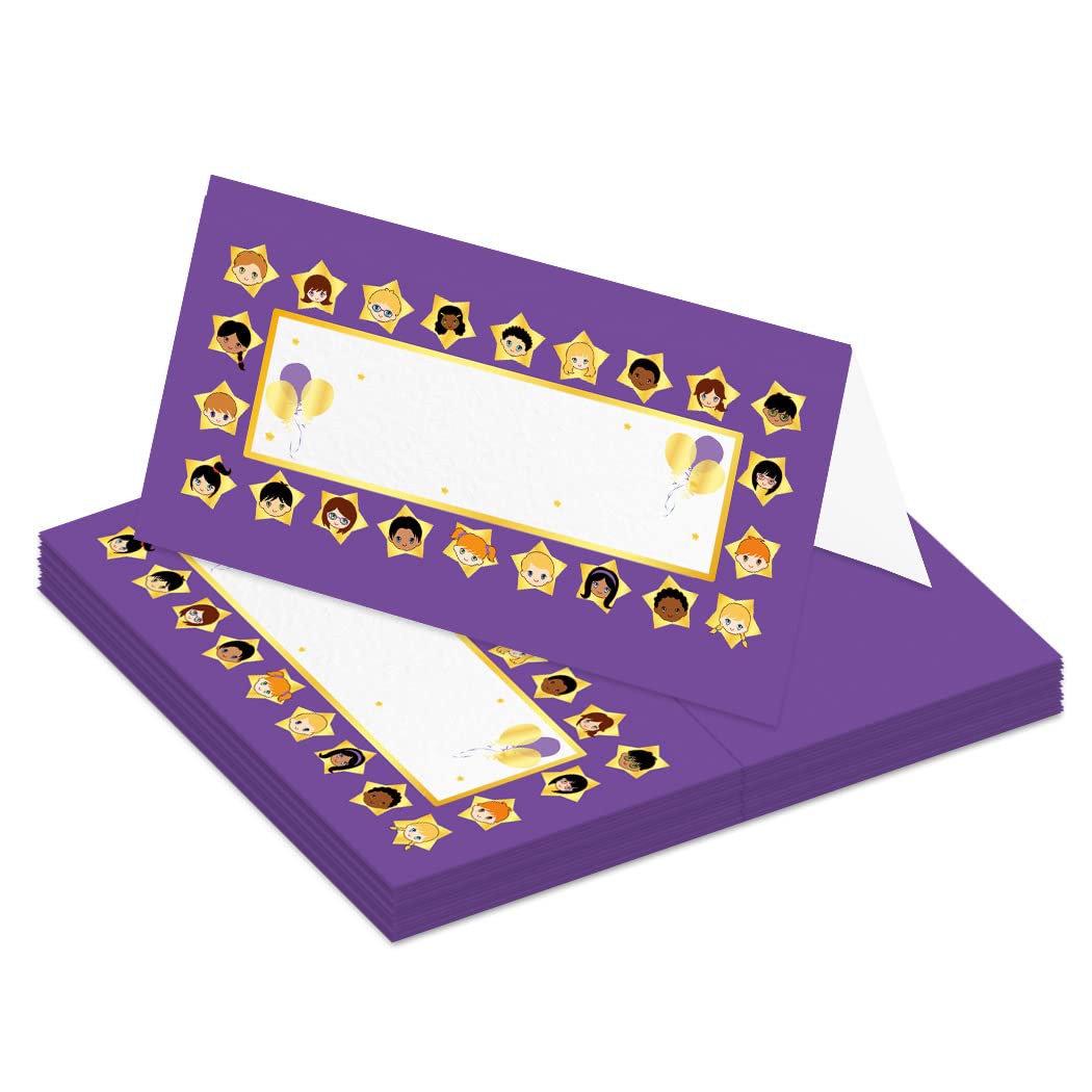 Kids Party Place Cards - 40 Name Pack - Birthday, Celebration Dining Table Decorations - Blank Guest Settings - Decorative Placement Tags - Fun Party Décor, Lunch Dinner Set
