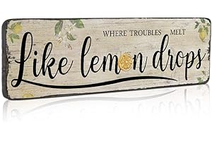 SAC SMARTEN ARTS Funny Retro Vintage Lemon Sign Country Kitchen Decor Wall Art Plaque Signs Inspirational Lemon Saying Signs - Where Trouble Melt Like Lemon Drops - Wood Wall Decor Sign by 16x5 inch