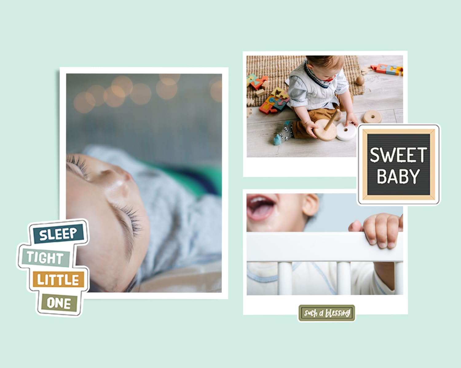 Baby Scrapbook Supplies - Baby Accent for Scrapbooking, Photo Album, DIY Crafts - Scrapbook Chipboard Baby Boy Inspired Embellishments with Cute Phrases, Toys, Blue Aesthetic Design - 2 Items